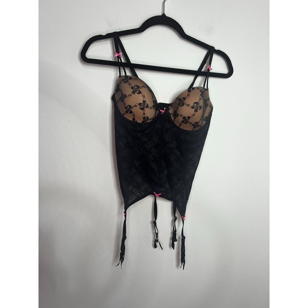 Betsey Johnson Intimates Sexy Black Lace Corset Bustier Garter Lingerie 34C